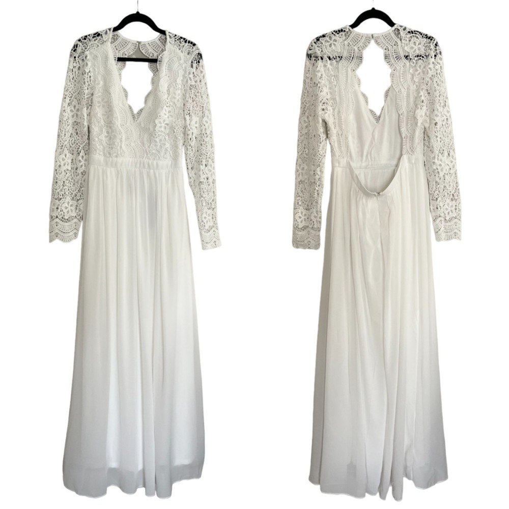 NEW Lulu's Awaken My Love White Long Sleeve Lace Maxi Dress Size XL White